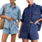 👕 30%-OS KORLÁTOZOTT IDEIG TARTÓ AKCIÓ! ✨ Farmer ing és rövidnadrág szett – laza szabás, húzózsinóros derék, 2 darabos 🧵
