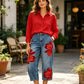 👖 IDŐSZAKOS 30% KEDVEZMÉNY! ✨ Női virágos szárú farmer – Egyedi applikáció, puha, 6 színben 🌸