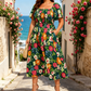 🔥Utolsó nap: 30% kedvezmény!⏰🌸👗 Virágos ruha fodrokkal, négyzet alakú nyakkivágással és zsebekkel🏖️