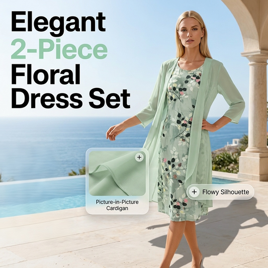 🔥Női elegáns sifon ruha és kardigán szett – 2 darab🌺👗