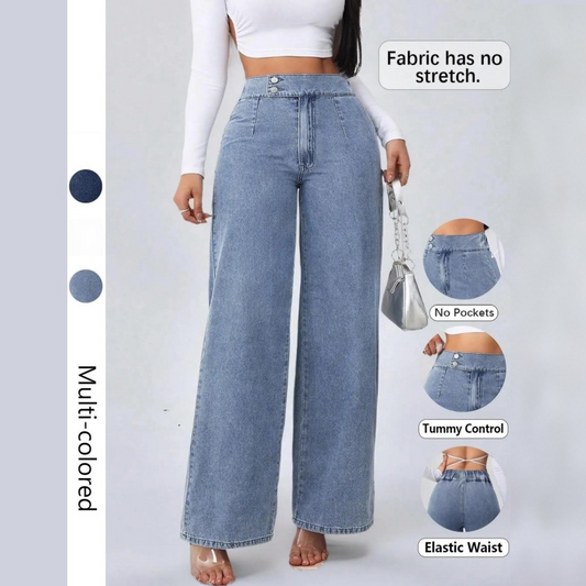 👖 MOST 30%-OS KEDVEZMÉNY! ✨ Magas derekú, széles szárú farmer – Aszimmetrikus részlet, rugalmas derékrész & vintage mosás – Előnyös és könnyedén elegáns 🧵