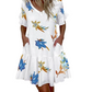 Női stílusos nyomott fodros ruha zsebekkel