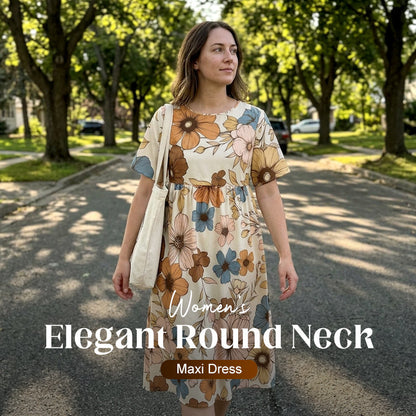 Női elegáns kerek nyakú maxiruha