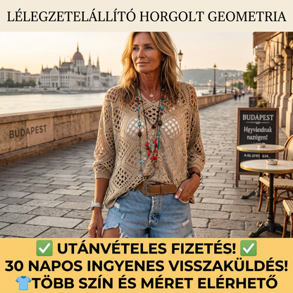 🥰Nyári leárazás – 41% kedvezmény💛Női, bohém stílusú, bézs színű, V-nyakú horgolt felső