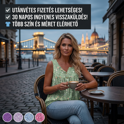 Női, mintás, gombos, ujjatlan felső