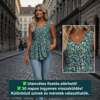 ✨Női V-nyakú babydoll felsők virágos fodrokkal