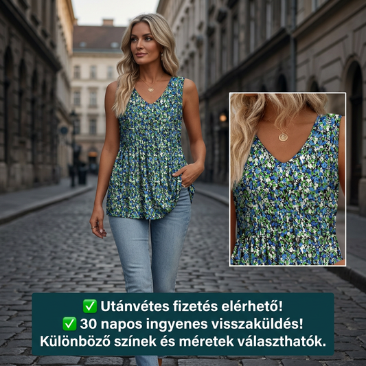 ✨Női V-nyakú babydoll felsők virágos fodrokkal