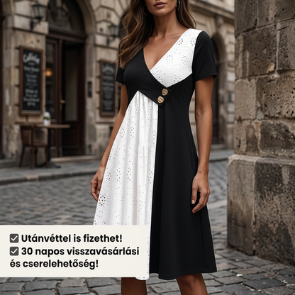 【XL-4XL】💞Női elegáns patchwork V-nyakú ruha