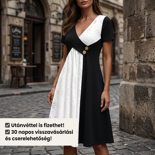 【XL-4XL】💞Női elegáns patchwork V-nyakú ruha