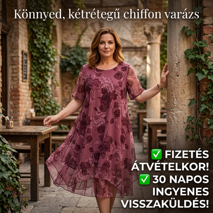 ❤️A Ruhád❤️ Női virágmintás chiffon aszimmetrikus réteges ruha